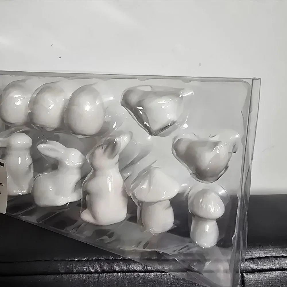 Nwt Ceramic White Easter Rabbit Mushroom Bird Set Decor 10 pc, Target